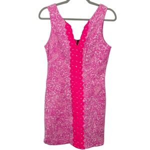 Lilly Pulitzer Target Collab Pink White Paisley Lace Trim V Neck Dress Size 6